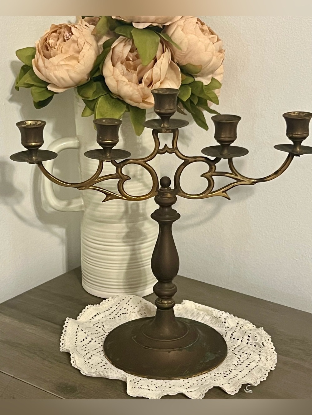 Vintage Brass Five-Arm Candelabra - lots of beautiful patina.